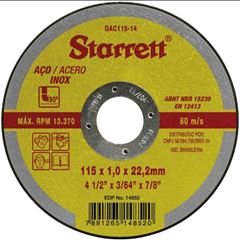 DISCO DE CORTE PARA INOX/FERRO 4.1/2' STARRETT