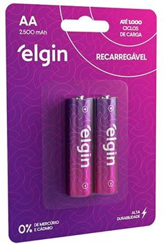PILHA RECARREGAVEL PEQUENA AA 2500MAH C/2 ELGIN