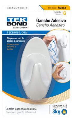 GANCHO ADESIVO PLASTICO ÂMBAR G BRANCO TEKBOND
