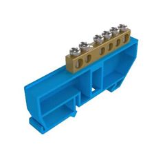 KIT BARRAMENTO NEUTRO 06 FUROS COM SUPORTE AZUL SOPRANO