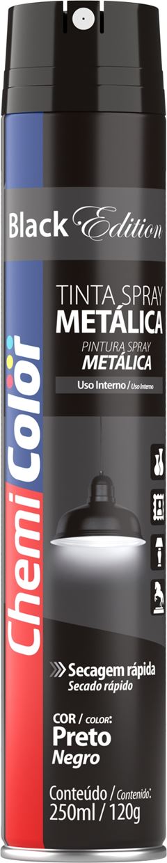 TINTA SPRAY METÁLICA PRETO 250ML CHEMICOLOR