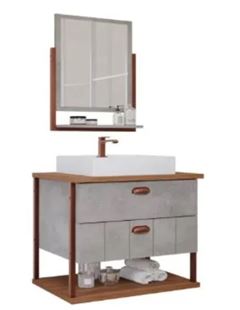 ARMARIO PARA BANHEIRO COM ESPELHEIRA UNI CIMENTO/FREIJO 60CM MGM