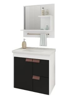 ARMARIO PARA BANHEIRO COM ESPELHEIRA TULIPA BRANCO/PRETO 59CM MGM