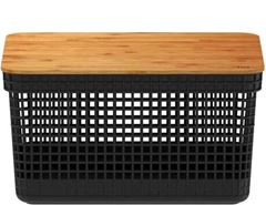 CESTO ORGANIZADOR GRID COM TAMPA BAMBU 8L PRETO O.U