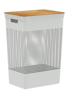 CESTO ROUPAS GRID COM TAMPA BAMBU 49L BRANCO O.U