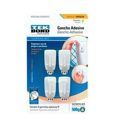 GANCHO ADESIVO PLASTICO TOPAZIO P BRANCO COM 4 UNIDADES TEKBOND