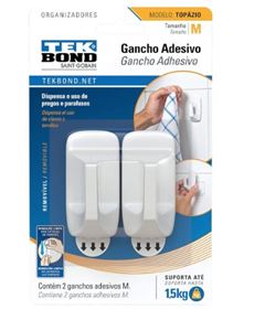 GANCHO ADESIVO PLASTICO TOPAZIO P BRANCO COM 2 UNIDADES TEKBOND