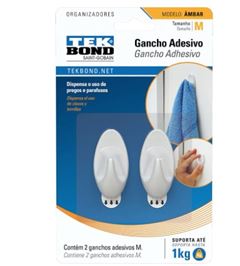 GANCHO ADESIVO PLASTICO AMBAR M  BRANCO COM 2 UNIDADES TEKBOND