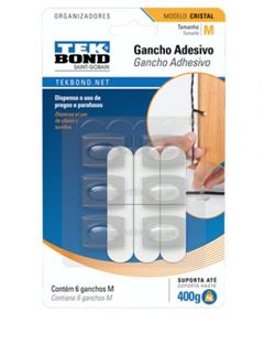 GANCHO ADESIVO PLASTICO CRISTAL M 6 UNIDADES TEKBOND