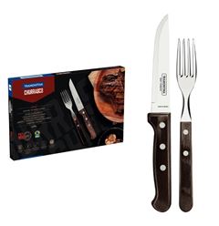 JOGO PARA CHURRASCO 12 PEÇAS POLYWOOD SORTIDO AÇO INOX CABO DE MADEIRA TRAMONTINA