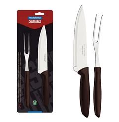 JOGO  TRINCHANTE 2 PEÇAS AÇO INOX CABO DE MARROM PLENUS TRAMONTINA