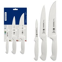 JOGO  FACAS 3 PEÇAS AÇO INOX CABO BRANCO PREMIUM TRAMONTINA