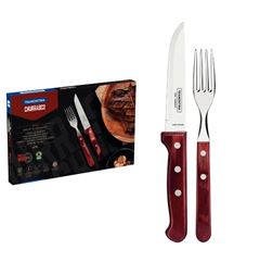 JOGO PARA CHURRASCO 12 PEÇAS  AÇO INOX CABO VERMELHO TRAMONTINA