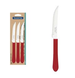 JOGO FACAS 3 PEÇAS INOX CHURRASCO LEME CABO VERMELHO TRAMONTINA