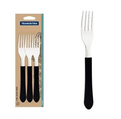 JOGO GARFOS MESA 3 PEÇAS INOX LEME CABO PRETO TRAMONTINA
