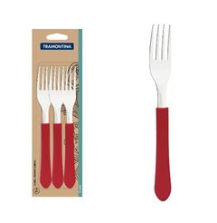 JOGO GARFOS MESA 3 PEÇAS INOX LEME CABO VERMELHO TRAMONTINA