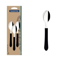JOGO COLHER CHÁ 3 PEÇAS AÇO INOX LEME CABO PRETO TRAMONTINA