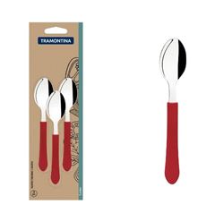 JOGO COLHER CHÁ 3 PEÇAS AÇO INOX LEME CABO VERMELHO TRAMONTINA