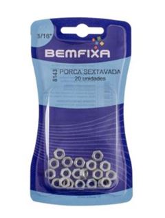 PORCA SEXTAVADA 3/16  COM 20 UNIDADES BEMFIXA