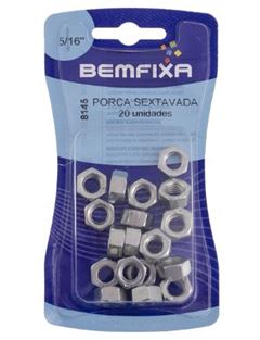 PORCA SEXTAVADA 5/16' COM 20 UNIDADES BEMFIXA