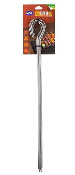 KIT COM 6 ESPETOS SIMPLES 37,5CM PARA CHURRASCO MOR