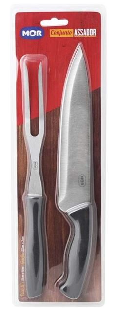 JOGO PARA CHURRASCO 2 PEÇAS FACA 9  E GARFO INOX MOR