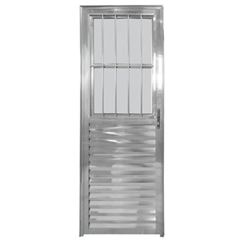 PORTA DE GIRO ABERTURA PARA A ESQUERDA EM ALUMINIO NATURAL 80X210 CM COM GRADE E POSTIGO VIDRO LISO DE 4 MM