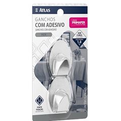 GANCHO PARA PAREDE 1,0KG ADESIVO INOX COM 2 UNIDADES ATLAS
