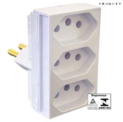 PINO ADAPTADOR TRES SAIDAS 2P+T MONOBLOCO 20A BRANCO 12300 ILUM