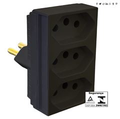 PINO ADAPTADOR TRES SAIDAS 2P+T MONOBLOCO 20A PRETO 12300 ILUM