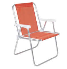 CADEIRA DE PRAIA ALUMÍNIO ALTA LARANJA NEON MOR